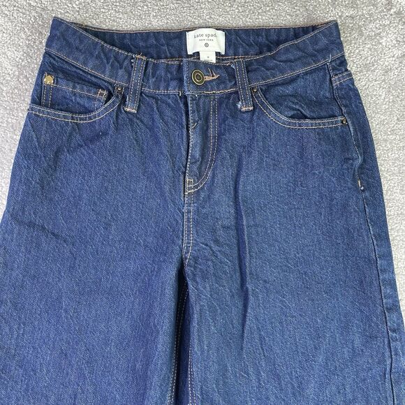 Kate Spade X Target Jeans Women’s 0 Blue Wide Leg Mid-Rise Dark Wash Cuffed - Picture 2 of 11